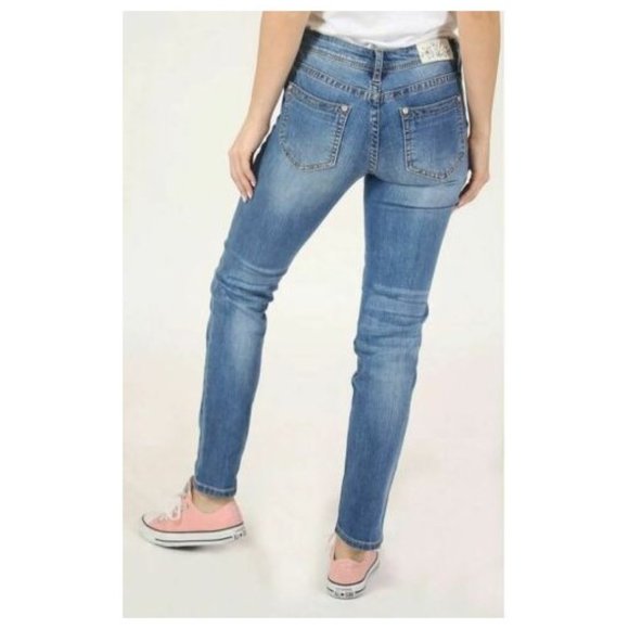 Grace in LA Women's Distressed Floral Embroidered Skinny Stretch Jeans w/ Rips - Picture 3 of 7